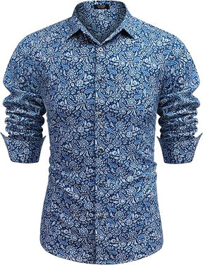 COOFANDY Men's Paisley Cotton Long Sleeve Shirt Floral Print Casual Retro Button Down Shirt S-XXL