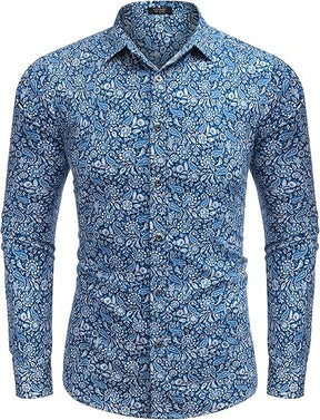 COOFANDY Men's Paisley Cotton Long Sleeve Shirt Floral Print Casual Retro Button Down Shirt S-XXL