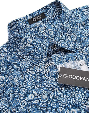 COOFANDY Men's Paisley Cotton Long Sleeve Shirt Floral Print Casual Retro Button Down Shirt S-XXL