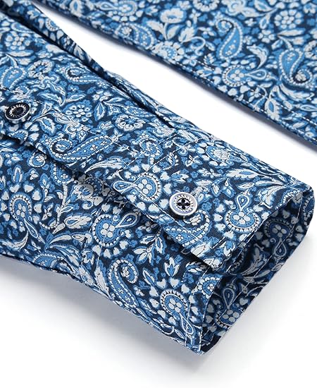 COOFANDY Men's Paisley Cotton Long Sleeve Shirt Floral Print Casual Retro Button Down Shirt S-XXL