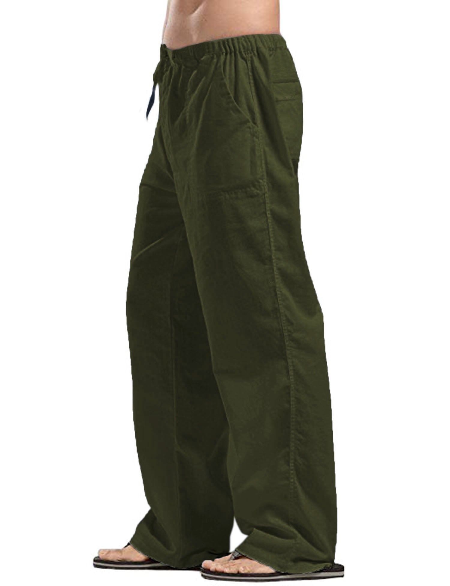 COOFANDY Mens Casual Linen Pants Elastic Waist Linen Pants Drawstring Summer Beach Yoga Linen Trouser