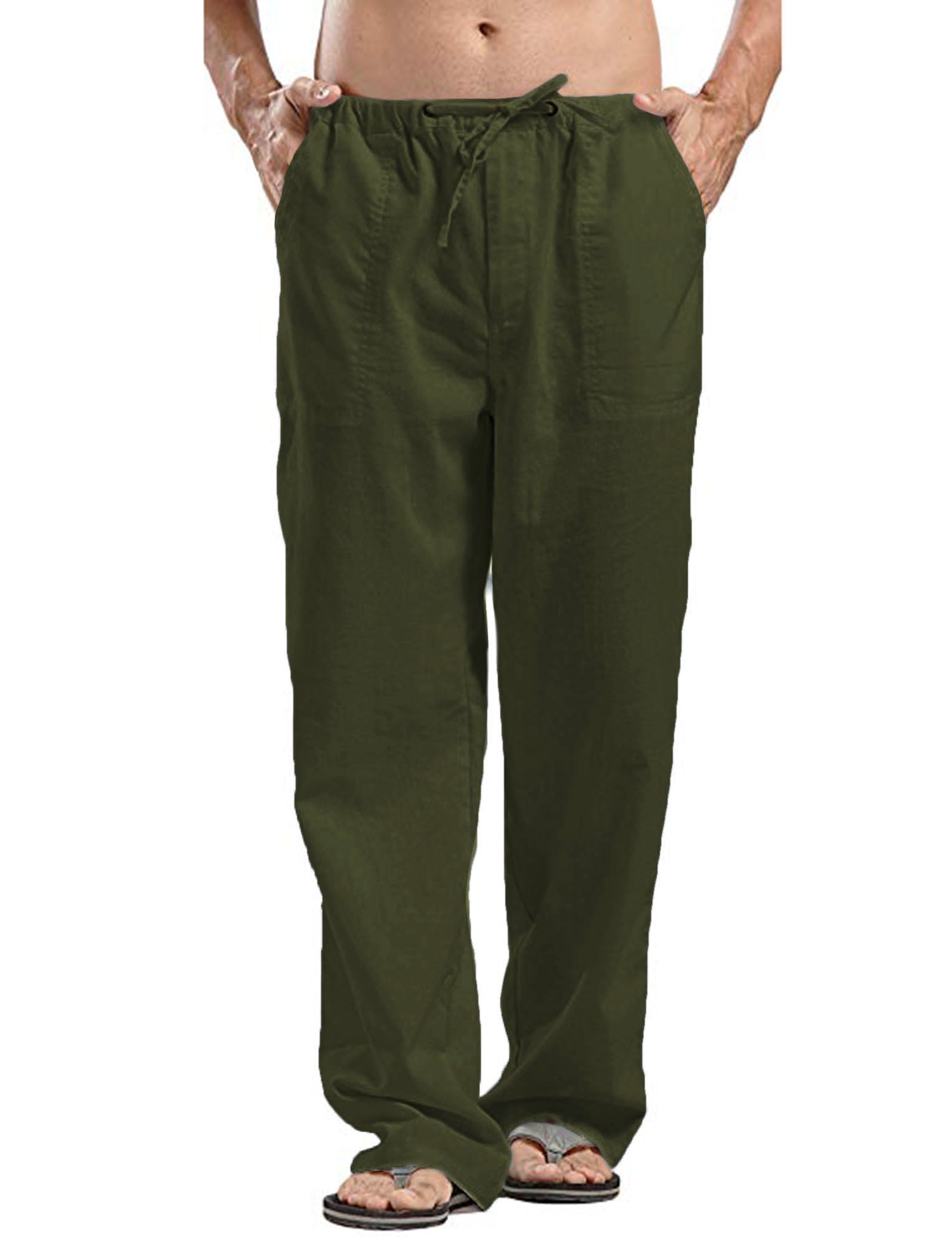 COOFANDY Mens Casual Linen Pants Elastic Waist Linen Pants Drawstring Summer Beach Yoga Linen Trouser