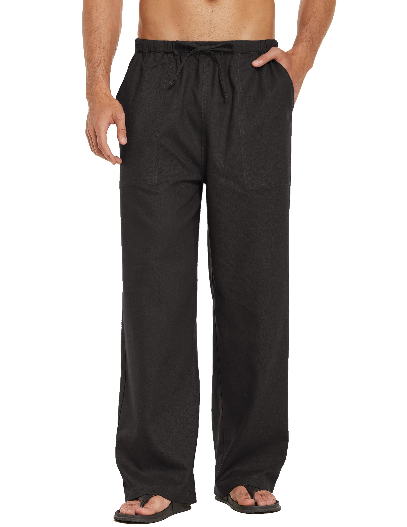 COOFANDY Mens Casual Linen Pants Elastic Waist Linen Pants Drawstring Summer Beach Yoga Linen Trouser
