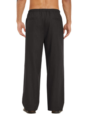 COOFANDY Mens Casual Linen Pants Elastic Waist Linen Pants Drawstring Summer Beach Yoga Linen Trouser