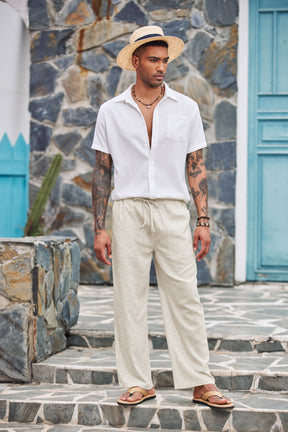 COOFANDY Mens Casual Linen Pants Elastic Waist Linen Pants Drawstring Summer Beach Yoga Linen Trouser