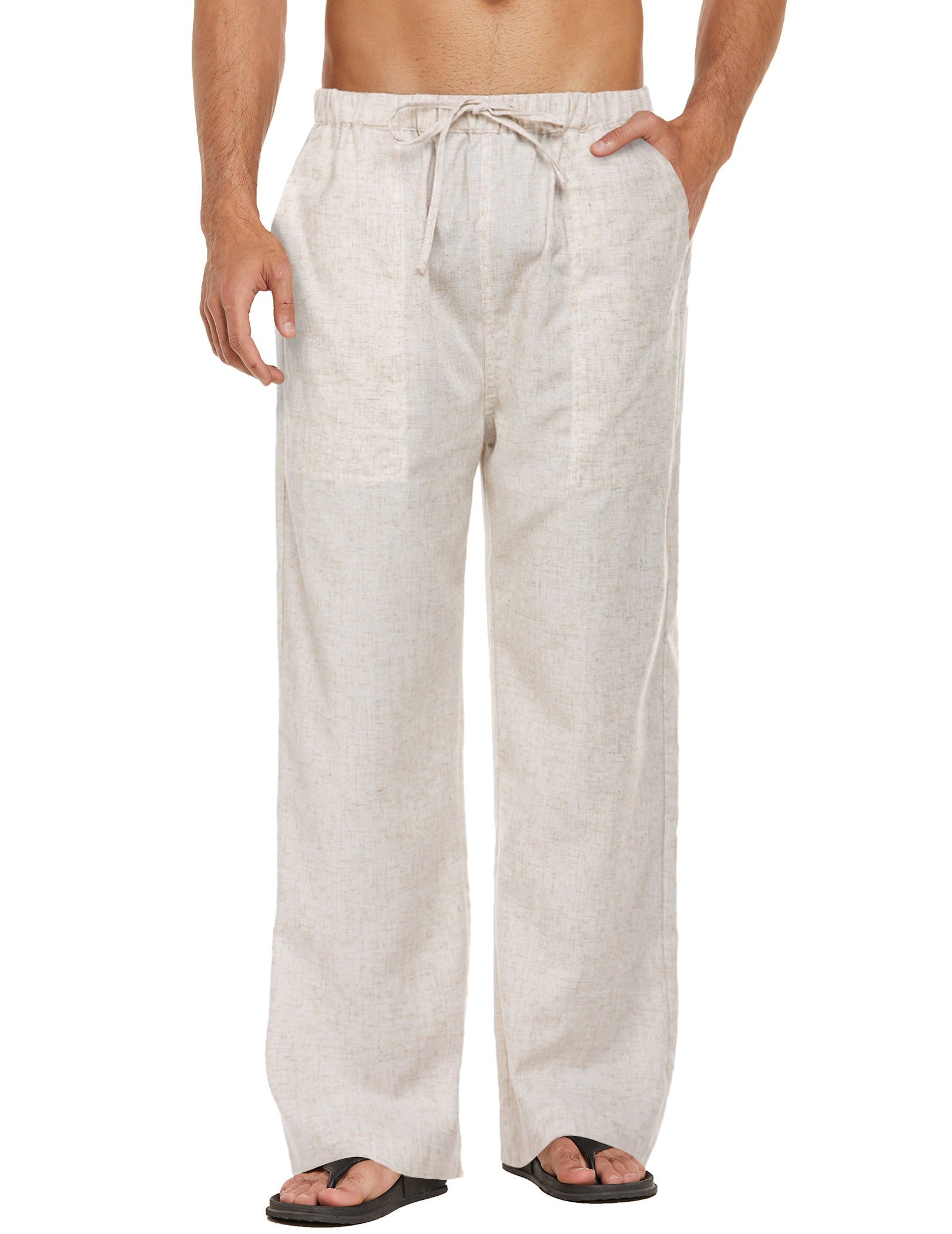 COOFANDY Mens Casual Linen Pants Elastic Waist Linen Pants Drawstring Summer Beach Yoga Linen Trouser