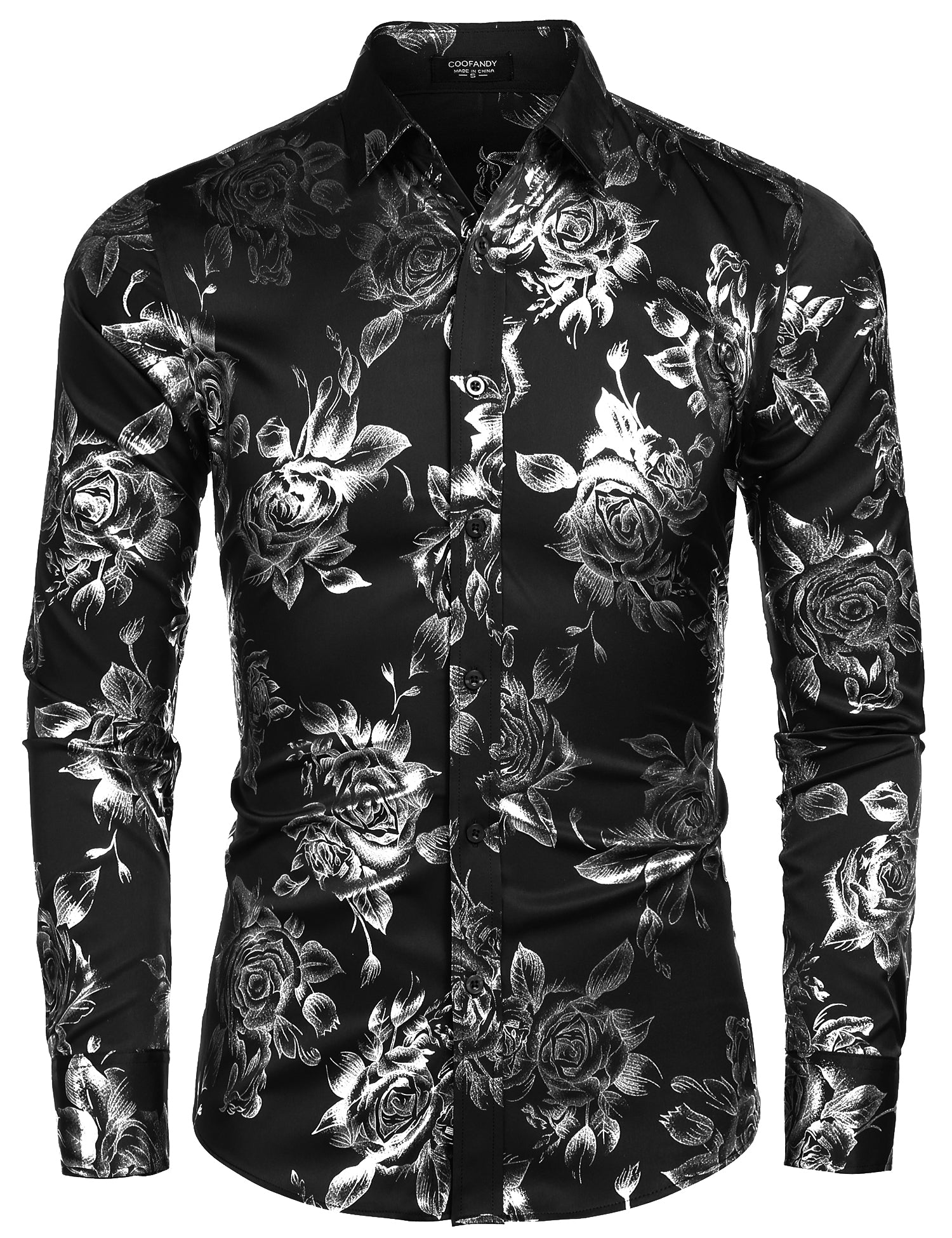 COOFANDY Men's Rose Shiny Shirt Luxury Flowered Printed Button Down Shirt S-XXL