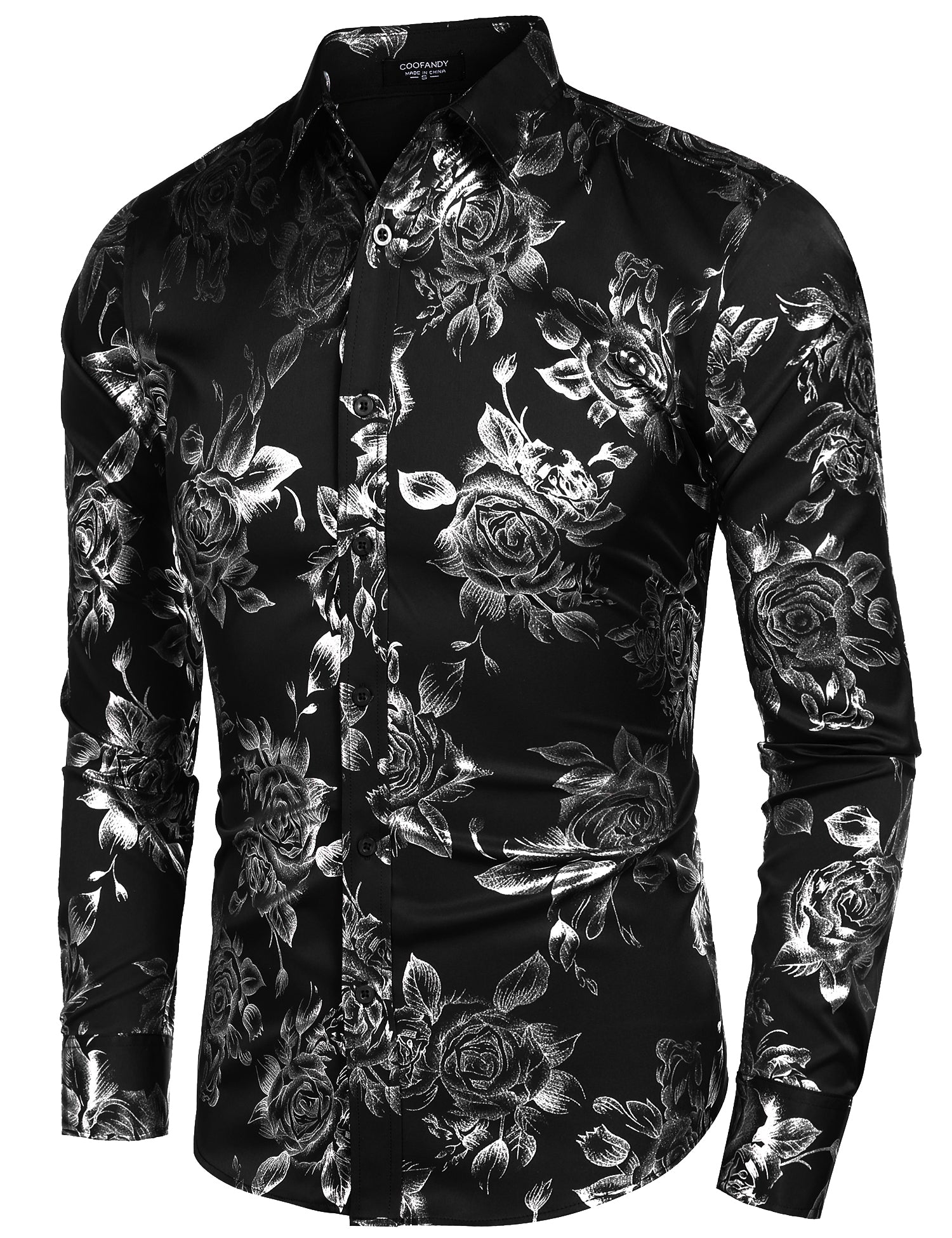 COOFANDY Men's Rose Shiny Shirt Luxury Flowered Printed Button Down Shirt S-XXL