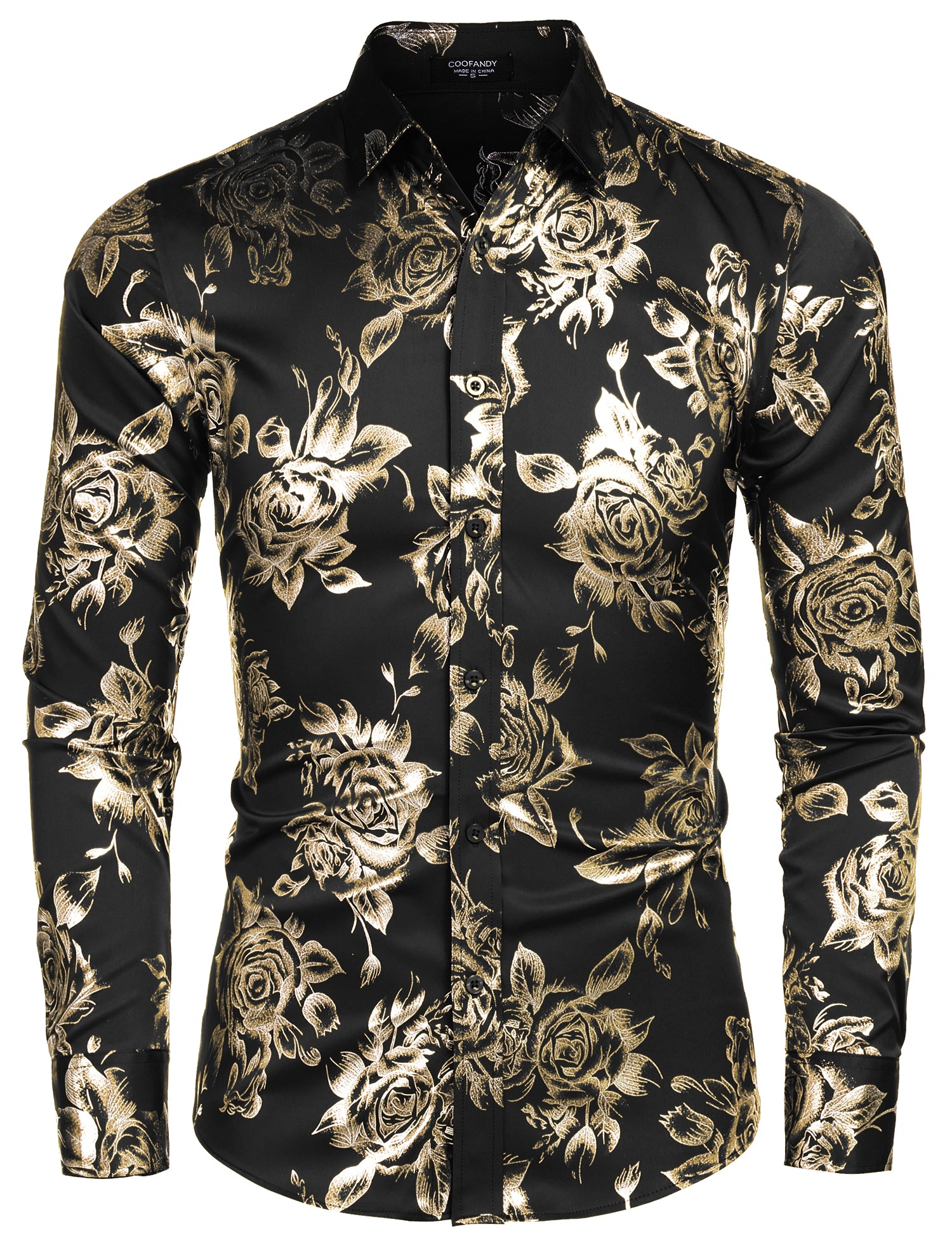 COOFANDY Men's Rose Shiny Shirt Luxury Flowered Printed Button Down Shirt S-XXL