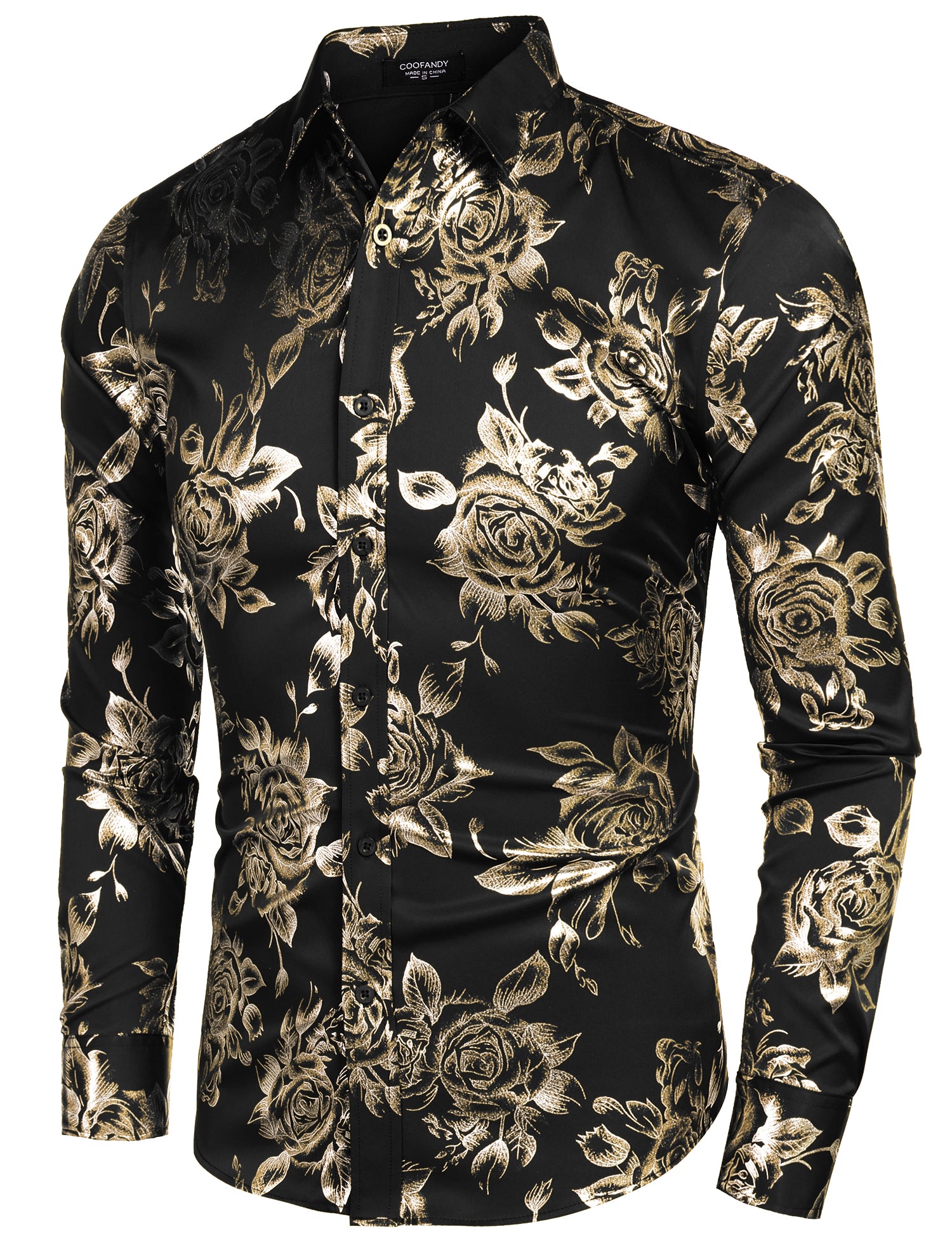 COOFANDY Men's Rose Shiny Shirt Luxury Flowered Printed Button Down Shirt S-XXL