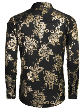 COOFANDY Men's Rose Shiny Shirt Luxury Flowered Printed Button Down Shirt S-XXL
