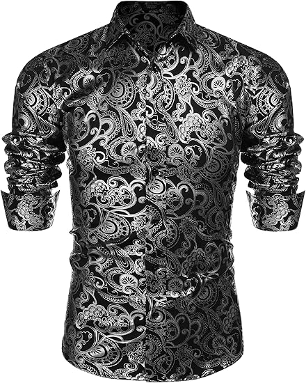 COOFANDY Men's Rose Shiny Shirt Luxury Flowered Printed Button Down Shirt S-XXL