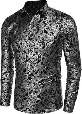 COOFANDY Men's Rose Shiny Shirt Luxury Flowered Printed Button Down Shirt S-XXL
