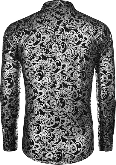 COOFANDY Men's Rose Shiny Shirt Luxury Flowered Printed Button Down Shirt S-XXL