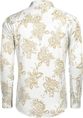COOFANDY Men's Rose Shiny Shirt Luxury Flowered Printed Button Down Shirt S-XXL