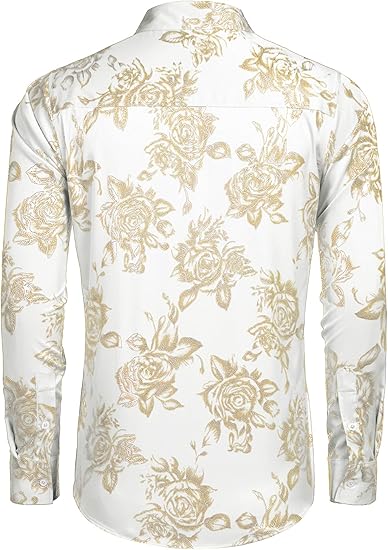 COOFANDY Men's Rose Shiny Shirt Luxury Flowered Printed Button Down Shirt S-XXL