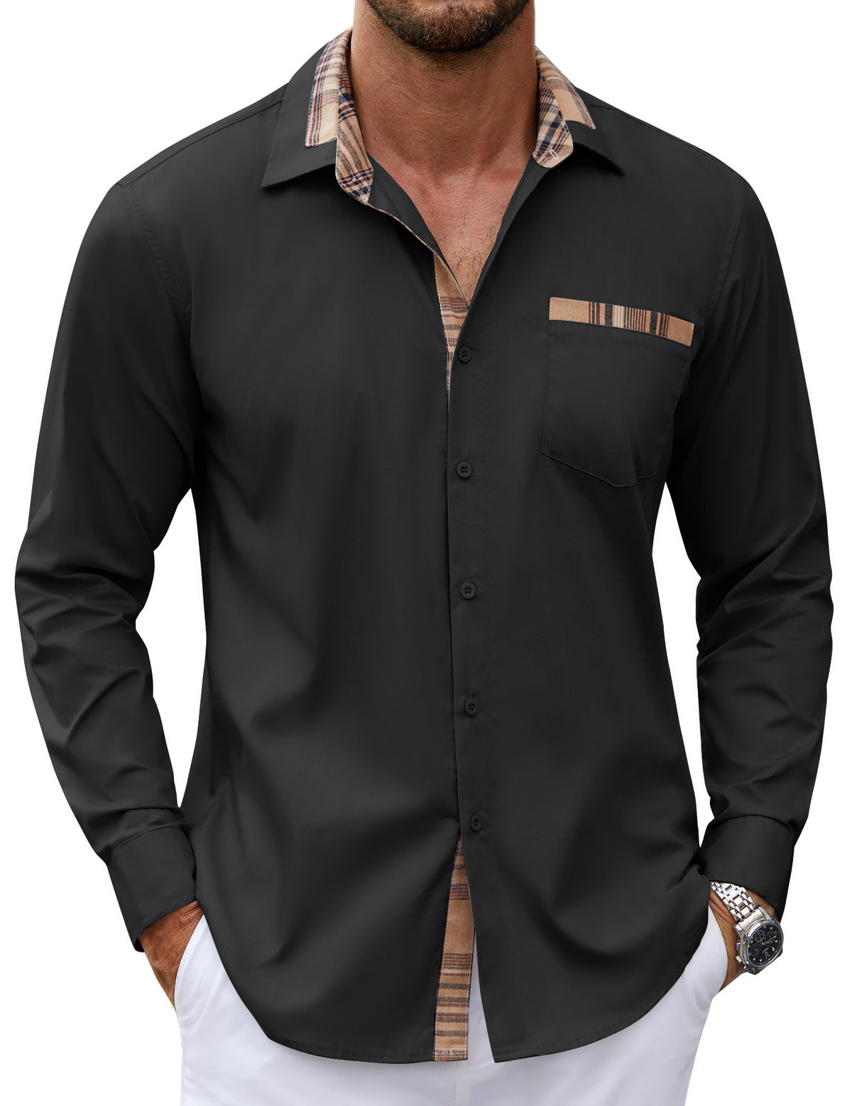 COOFANDY Men's Long Sleeve Dress Shirt Plaid Collar Casual Button Down Shirts