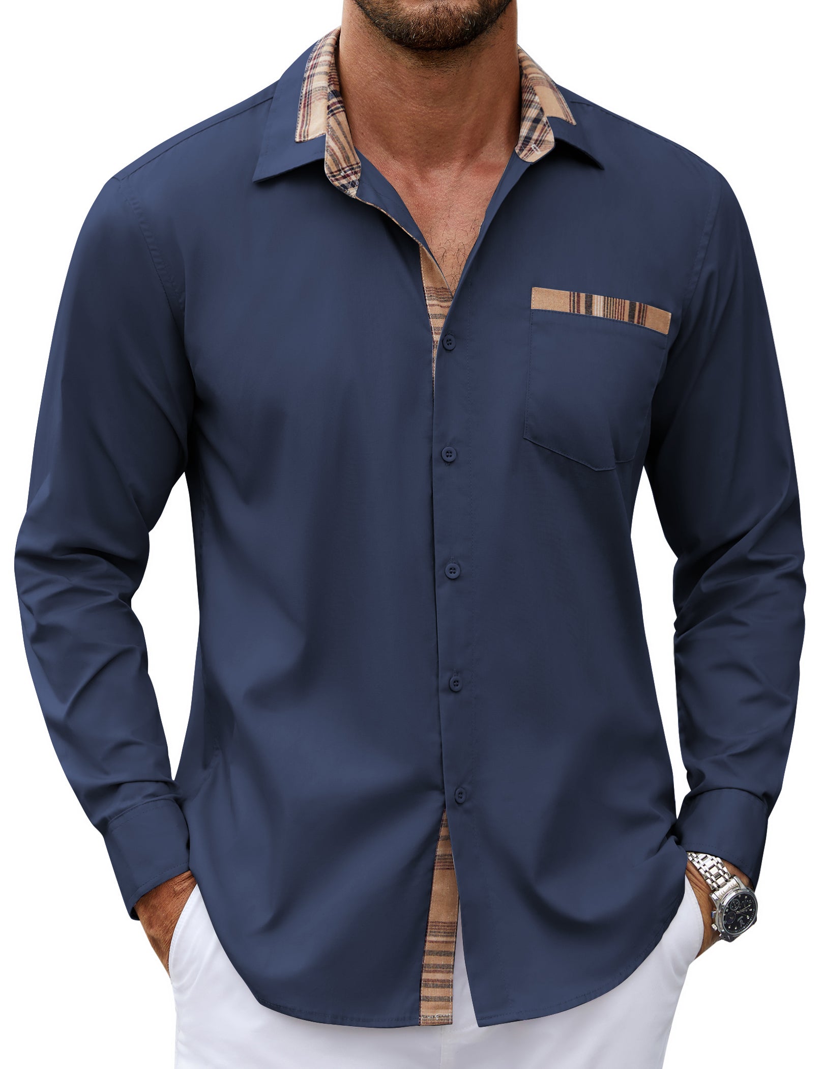COOFANDY Men's Long Sleeve Dress Shirt Plaid Collar Casual Button Down Shirts