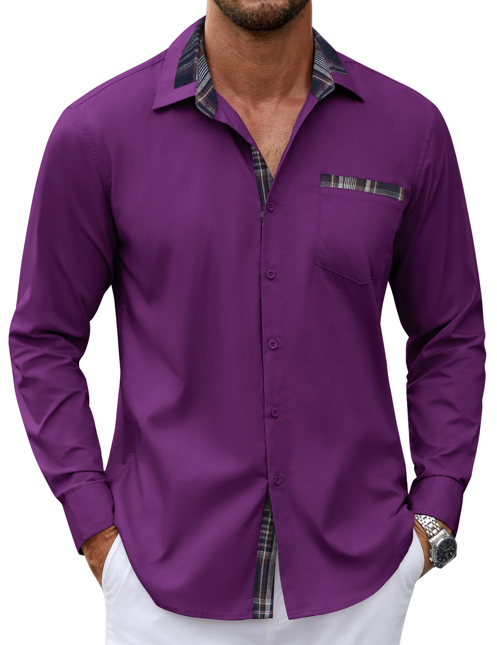 COOFANDY Men's Long Sleeve Dress Shirt Plaid Collar Casual Button Down Shirts