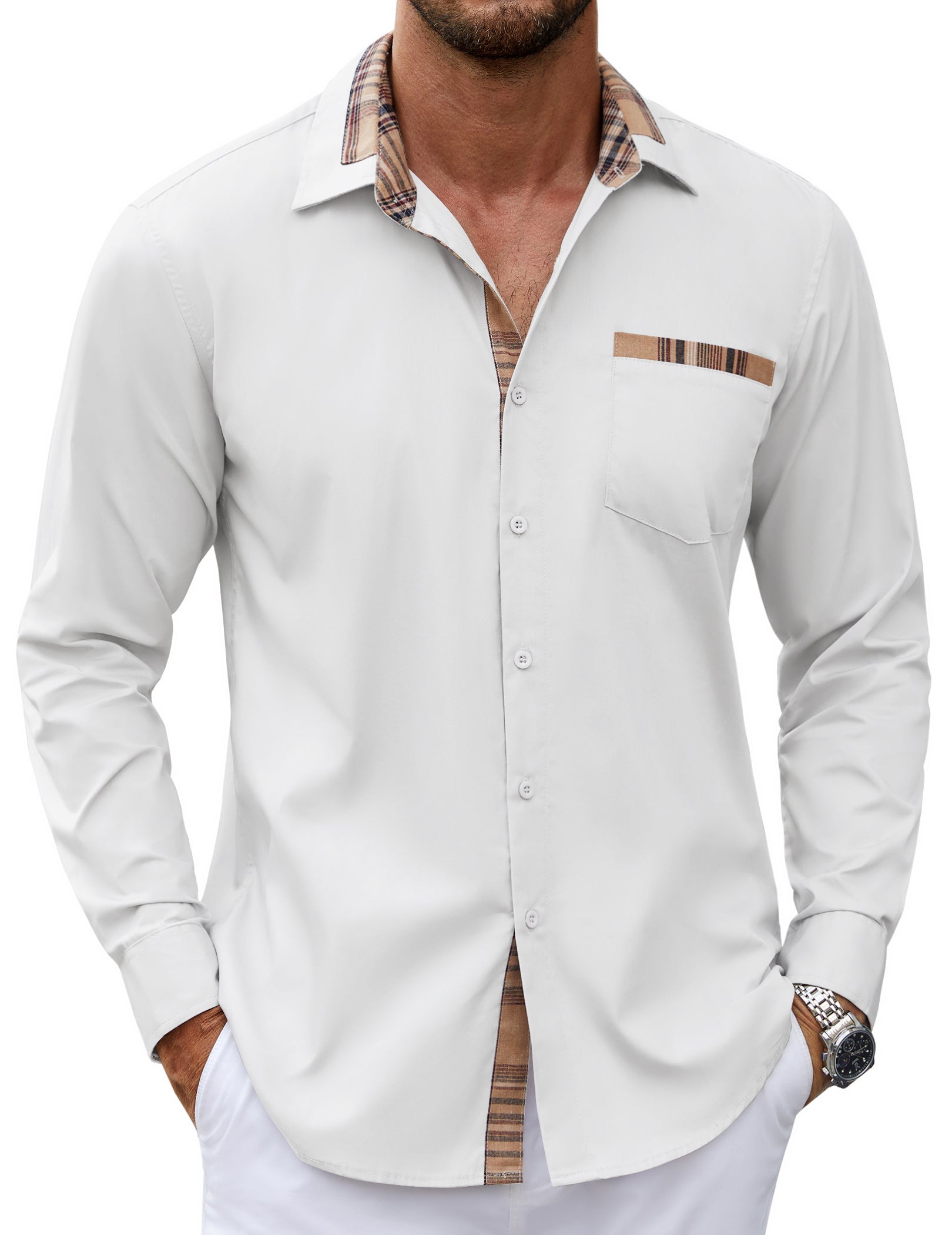 COOFANDY Men's Long Sleeve Dress Shirt Plaid Collar Casual Button Down Shirts