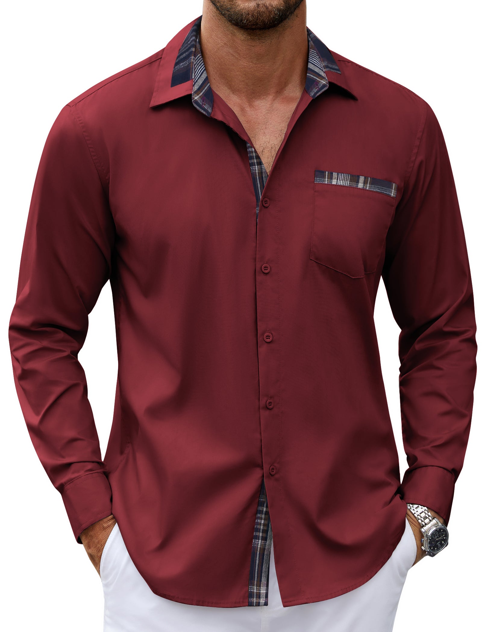 COOFANDY Men's Long Sleeve Dress Shirt Plaid Collar Casual Button Down Shirts