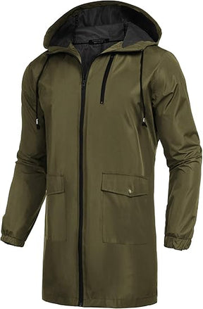 COOFANDY Men's Long Raincoat Ligtweight Rain Jacket Waterproof Outdoor Jackets with Hood S-XXL