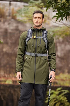 COOFANDY Men's Long Raincoat Ligtweight Rain Jacket Waterproof Outdoor Jackets with Hood S-XXL
