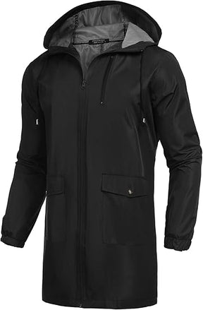 COOFANDY Men's Long Raincoat Ligtweight Rain Jacket Waterproof Outdoor Jackets with Hood S-XXL