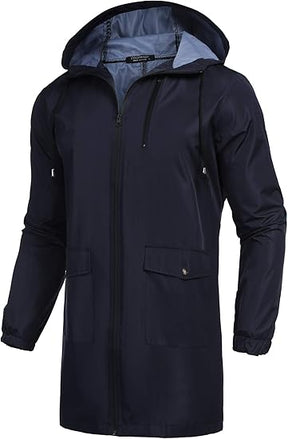 COOFANDY Men's Long Raincoat Ligtweight Rain Jacket Waterproof Outdoor Jackets with Hood S-XXL