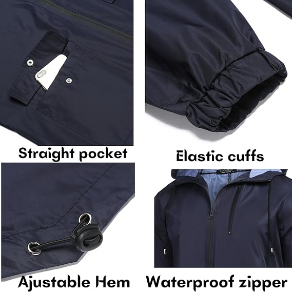 COOFANDY Men's Long Raincoat Ligtweight Rain Jacket Waterproof Outdoor Jackets with Hood S-XXL