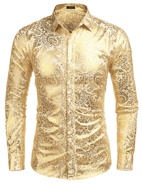 COOFANDY Men's Paisley Shirt Luxury Disco Long Sleeve Button Down Dress Shirts