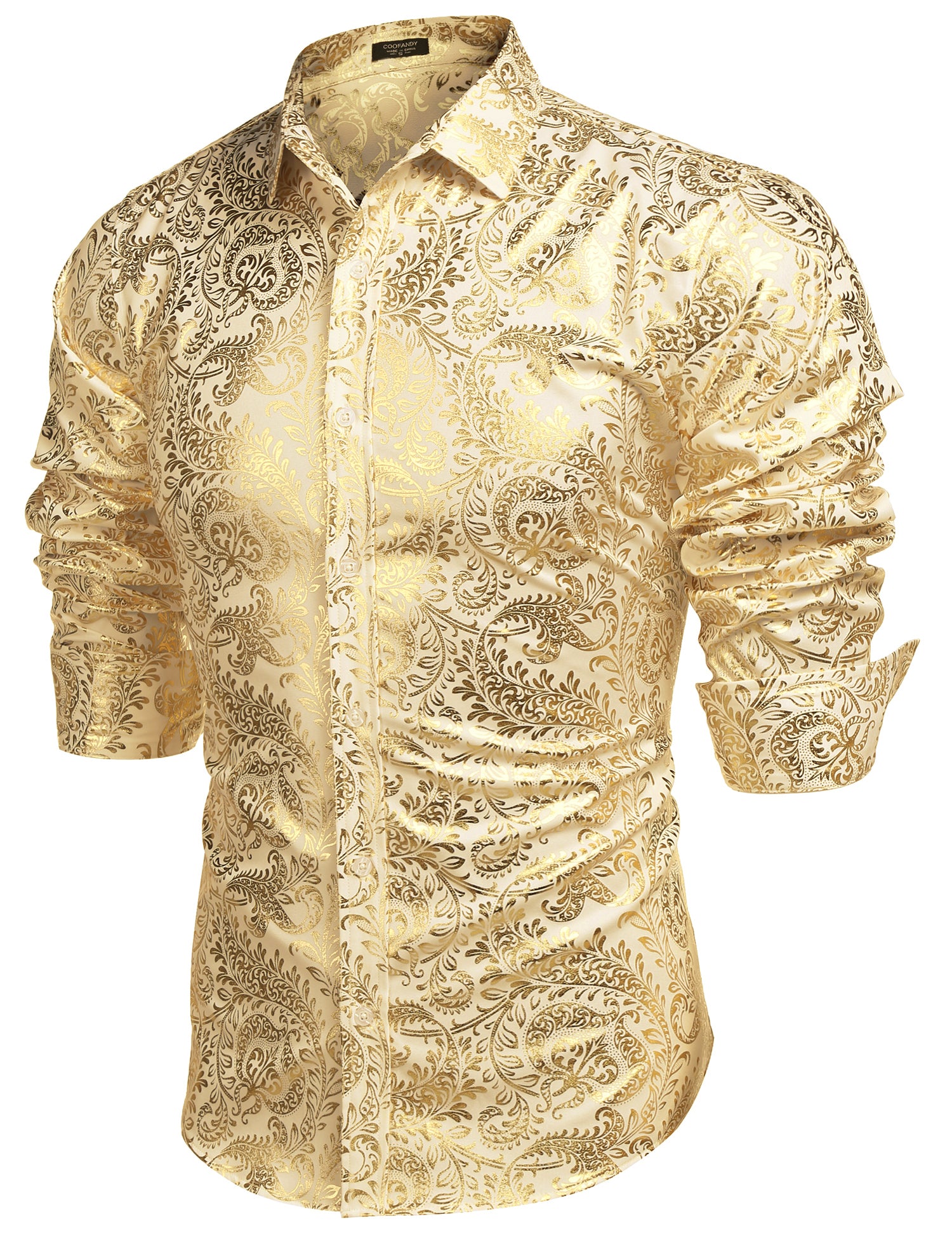 COOFANDY Men's Paisley Shirt Luxury Disco Long Sleeve Button Down Dress Shirts