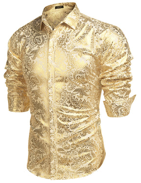 COOFANDY Men's Paisley Shirt Luxury Disco Long Sleeve Button Down Dress Shirts