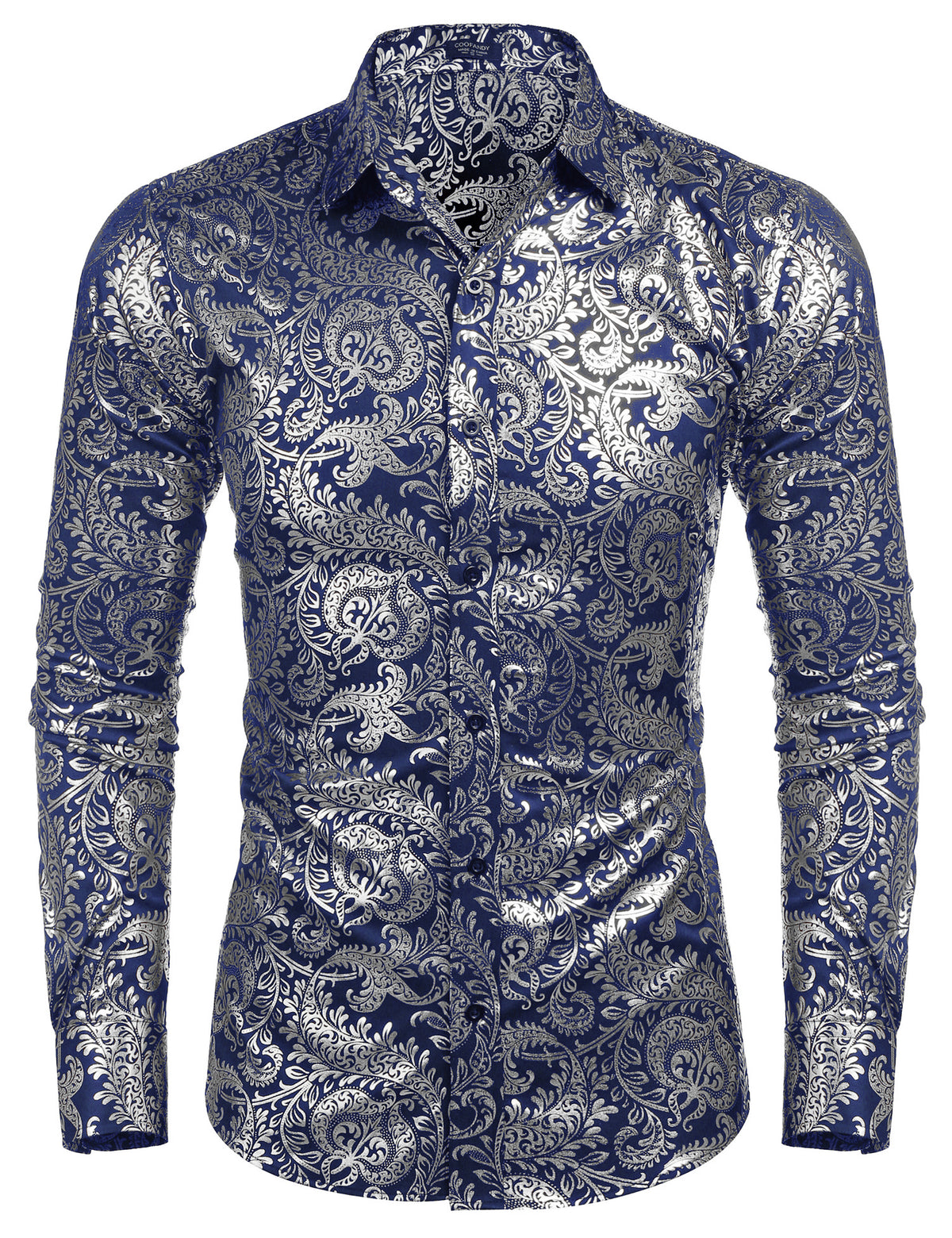 COOFANDY Men's Paisley Shirt Luxury Disco Long Sleeve Button Down Dress Shirts
