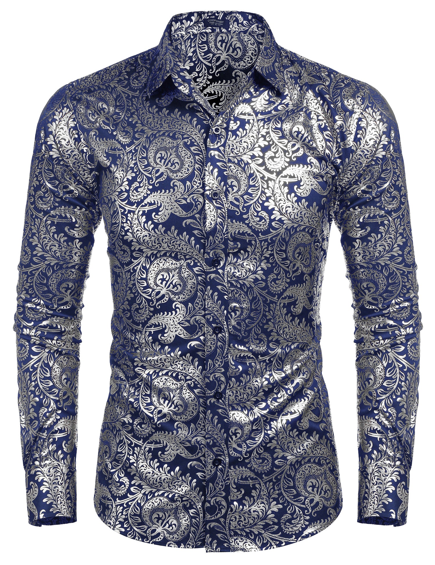 COOFANDY Men's Paisley Shirt Luxury Disco Long Sleeve Button Down Dress Shirts