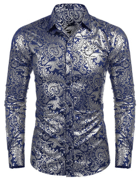 COOFANDY Men's Paisley Shirt Luxury Disco Long Sleeve Button Down Dress Shirts