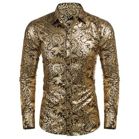 COOFANDY Men's Paisley Shirt Luxury Disco Long Sleeve Button Down Dress Shirts