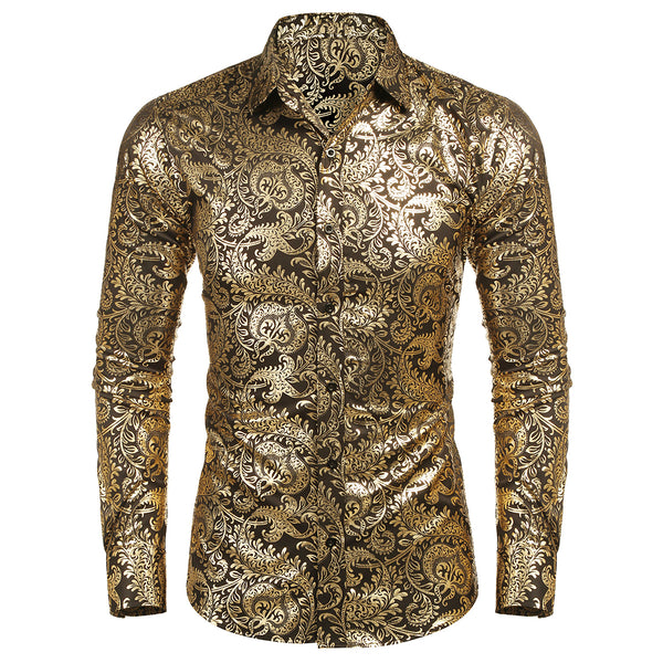 COOFANDY Men's Paisley Shirt Luxury Disco Long Sleeve Button Down Dress Shirts