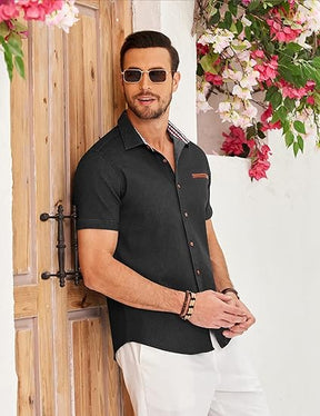 COOFANDY Men's Casual Short Sleeve Button Down Dress Shirt Plaid Collar Denim Work Shirts S-XXL