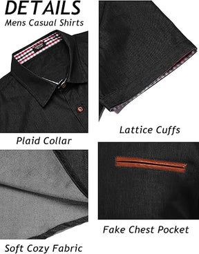 COOFANDY Men's Casual Short Sleeve Button Down Dress Shirt Plaid Collar Denim Work Shirts S-XXL