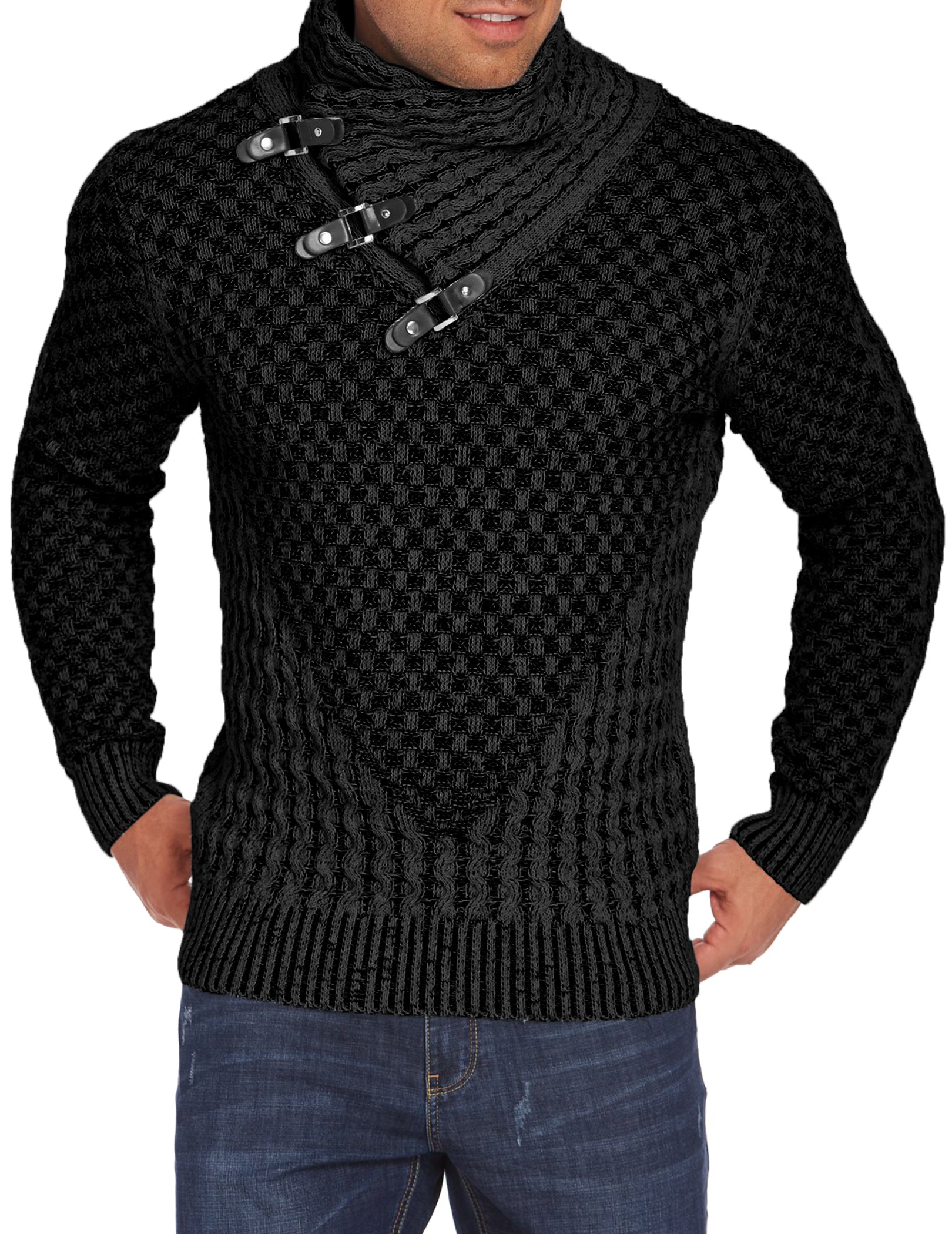 COOFANDY Men's Knitted Turtleneck Sweater Long Sleeve Slim Fit Designer Shawl Collar Pullover