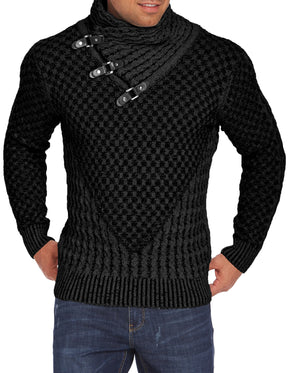 COOFANDY Men's Knitted Turtleneck Sweater Long Sleeve Slim Fit Designer Shawl Collar Pullover
