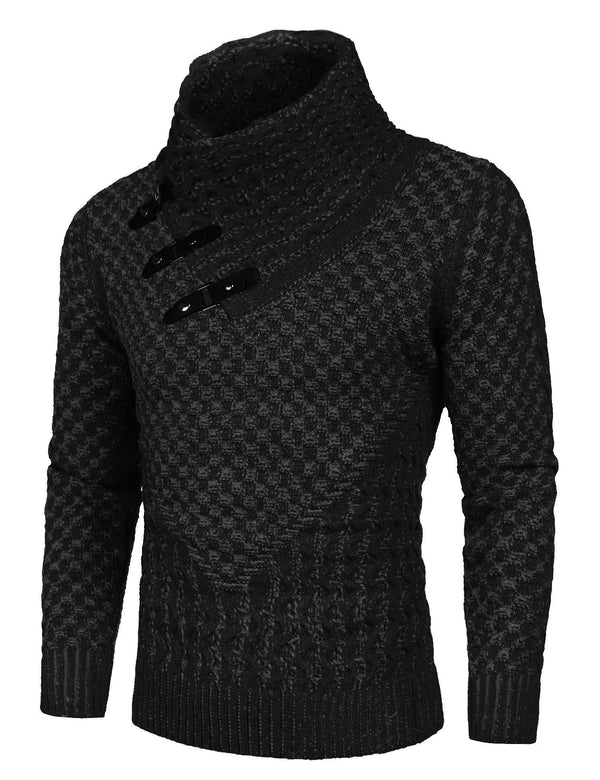 COOFANDY Men's Knitted Turtleneck Sweater Long Sleeve Slim Fit Designer Shawl Collar Pullover