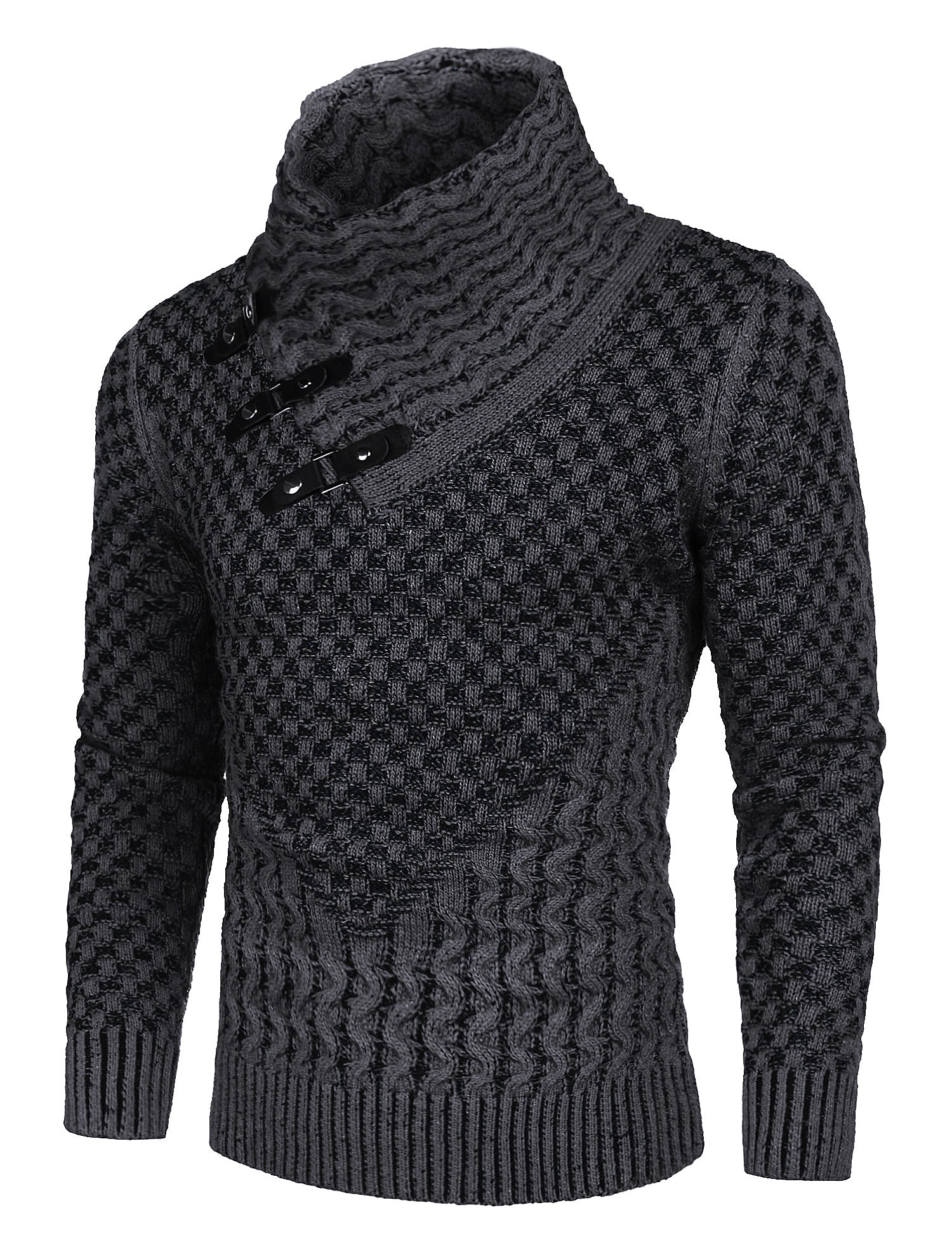 COOFANDY Men's Knitted Turtleneck Sweater Long Sleeve Slim Fit Designer Shawl Collar Pullover