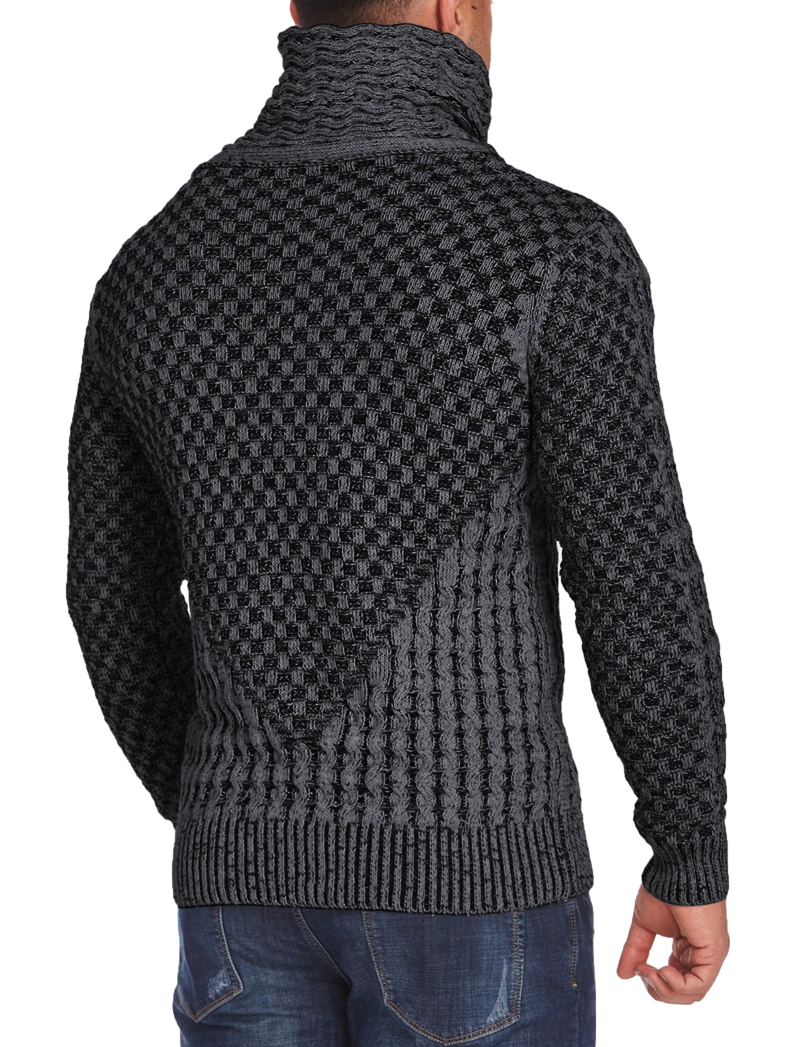 COOFANDY Men's Knitted Turtleneck Sweater Long Sleeve Slim Fit Designer Shawl Collar Pullover
