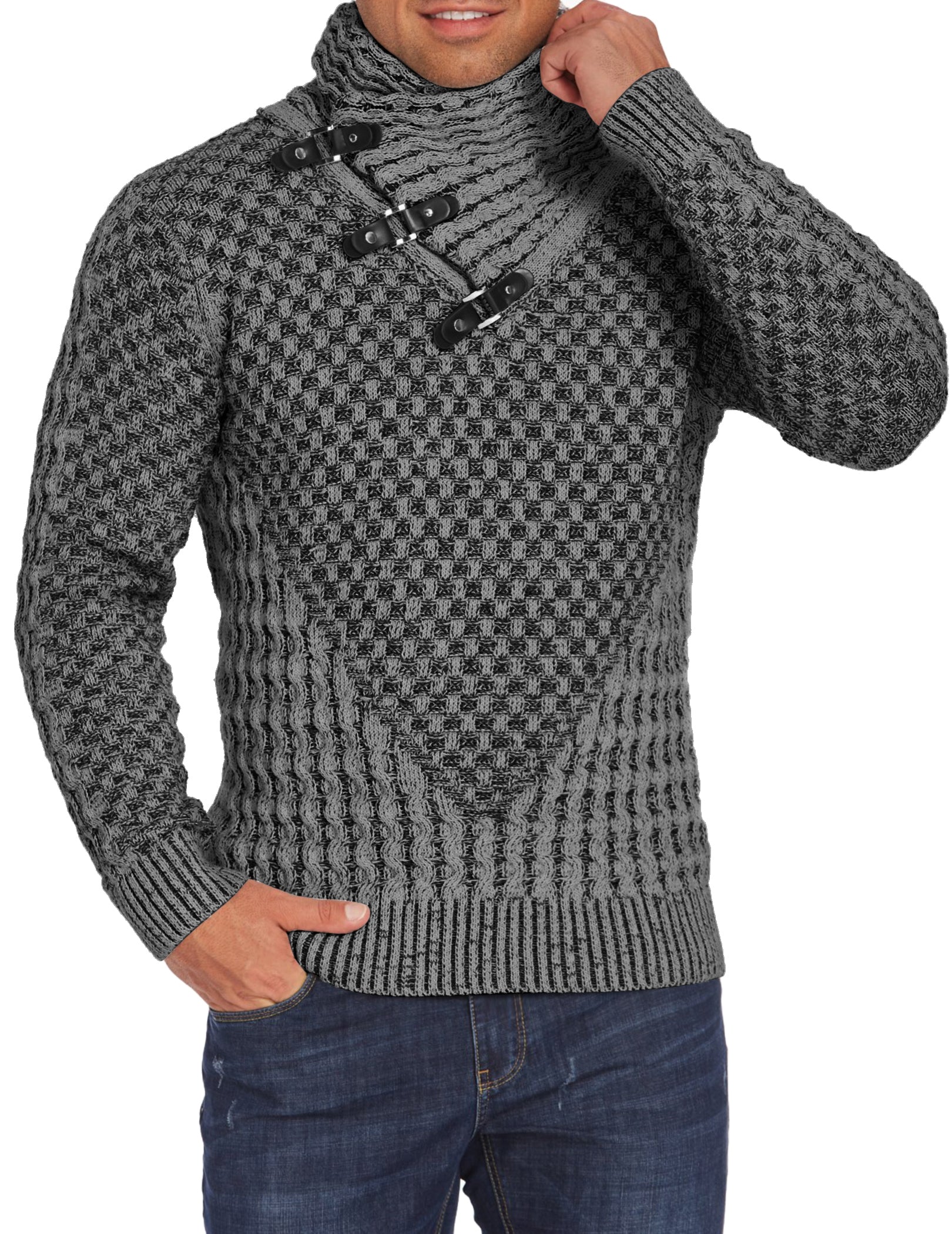 COOFANDY Men's Knitted Turtleneck Sweater Long Sleeve Slim Fit Designer Shawl Collar Pullover