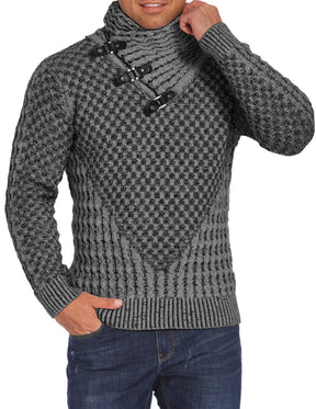 COOFANDY Men's Knitted Turtleneck Sweater Long Sleeve Slim Fit Designer Shawl Collar Pullover