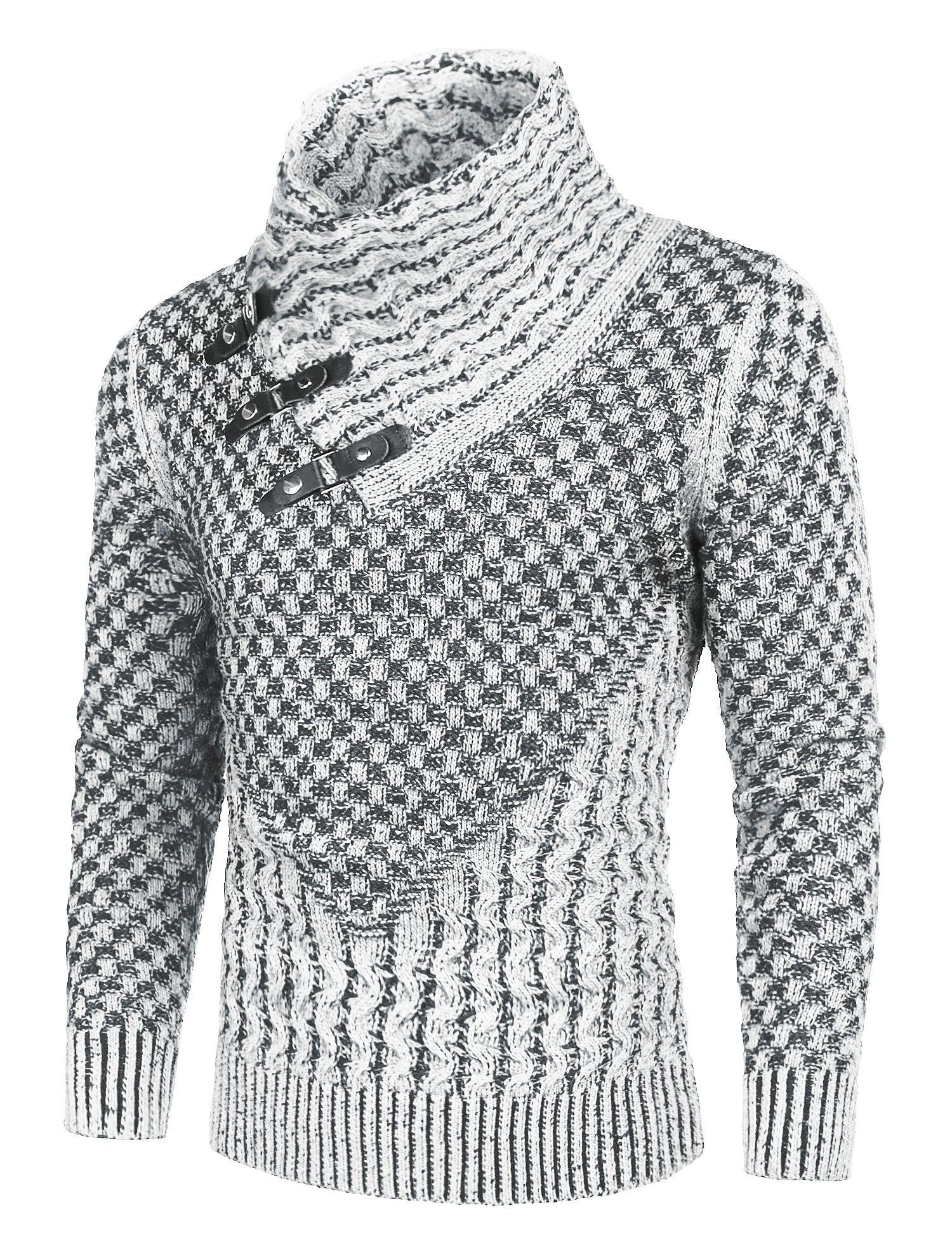 COOFANDY Men's Knitted Turtleneck Sweater Long Sleeve Slim Fit Designer Shawl Collar Pullover