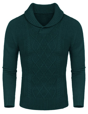COOFANDY Men's Shawl Collar Sweaters V-Neck Relaxed Fit Cable Pullovers