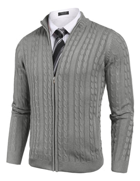 COOFANDY Men's Full Zip Cardigan Sweater Slim Fit Cable Knitted Zip Up Sweater with Pockets